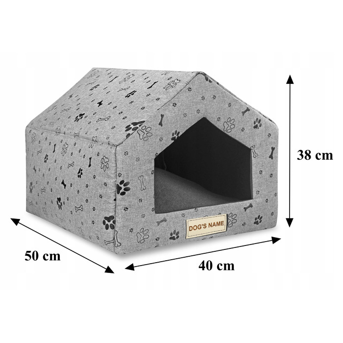 Будиночок-лежанка для собак та котів, сірий, з іменем у власника, 50x40 см