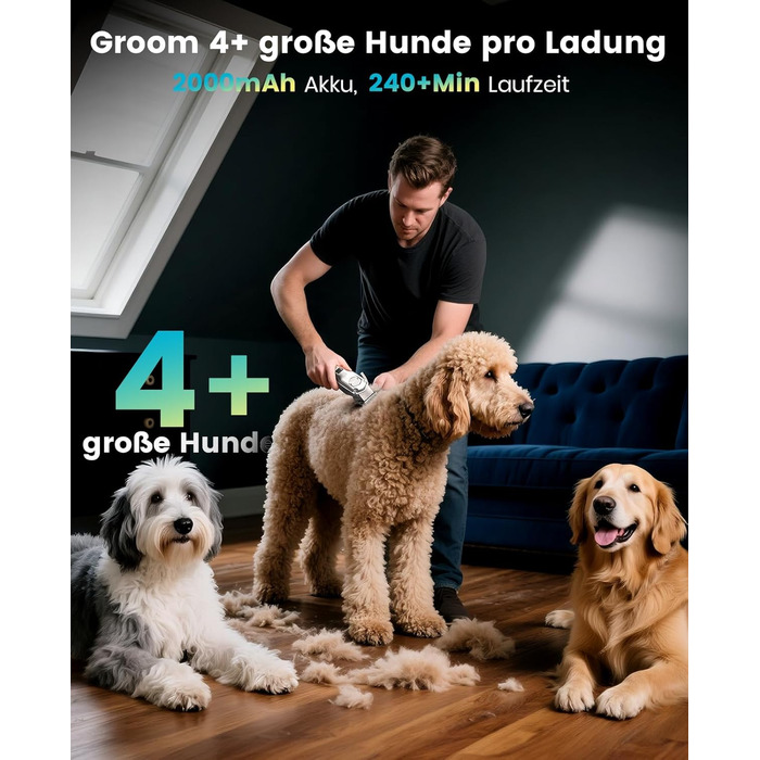 Машинка для стрижки собак Oneisall 4-в-1: стрижка, триммінг, шліфування кігтів. Підходить для собак та котів, тиха, професійна, 4 години роботи від акумулятора