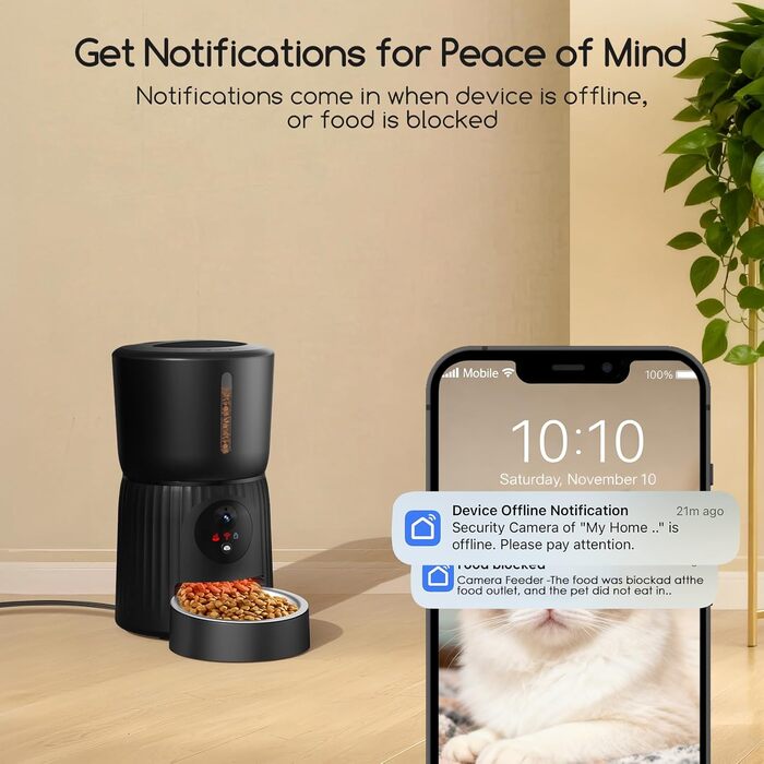 Автомат годівлі для котів Faroro з Wi-Fi, 1080P HD відео, нічне бачення, 4L, для котів/собак, двосторонній аудіо, керування через APP, антиблокувальний сенсор, подвійний примус