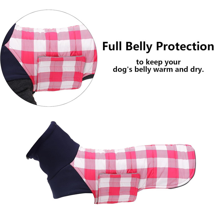 Зимовий нашийник для собак Dachshund від Geyecete, водонепроникний, з отвором для повідка, теплий, для маленьких собак, рожевий в клітинку (XS)