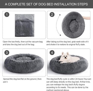 COOSLEEP HOME: М'яке ліжко для собак та котів з штучним хутром, Donut-подушка, водонепроникне дно, машинного прання, міцне (S, 58,4 x 58,4 см, темно-сірий)