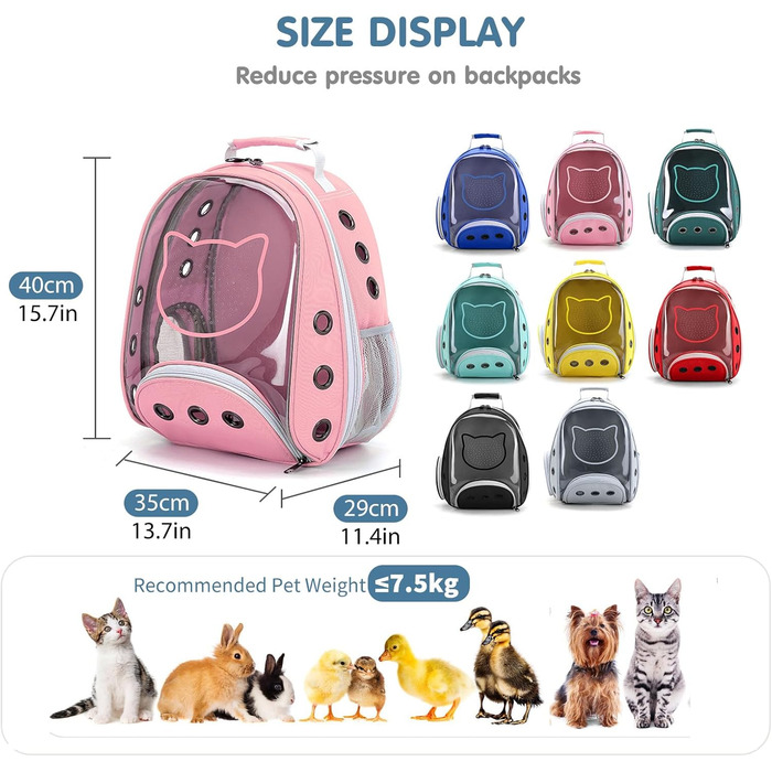 Рюкзак для котів та маленьких собак PETCUTE, рожевий, до 6 кг, знімний килимок, прозоре вікно, для подорожей
