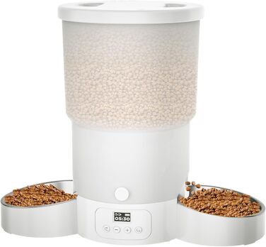 Автоматичний годівниця для котів та собак Gimars 5L з LCD-дисплеєм, 2 миски, програмування, 1-6 прийомів їжі, голосовий запис, білий колір