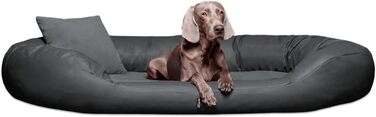 Ортопедичне ліжко для собак Tierlando® Sammy VIP з віскоматрацом та високим бортиком з штучної шкіри (веллуру) - для суглобів, комфортний сон, розмір 100x85 см, колір: Графіт
