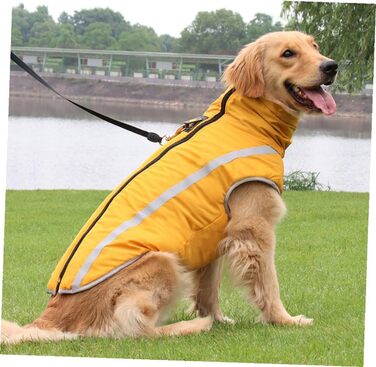 Зимовий теплий дощовик для собак з флісовою підкладкою та світловідбиваючими смугами. Теплий костюм для собак з високим коміром та отвором для повідка. Матеріал: поліестер.