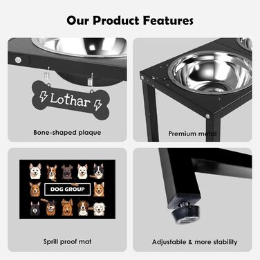 Підвищені годівниці для собак великих та екстра-великих порід, підставка для мисок з нержавіючої сталі (2,863 г) та не проливаючим килимком, годівниця висотою 43,2 см для великих порід, висота: 43 см (чорний)