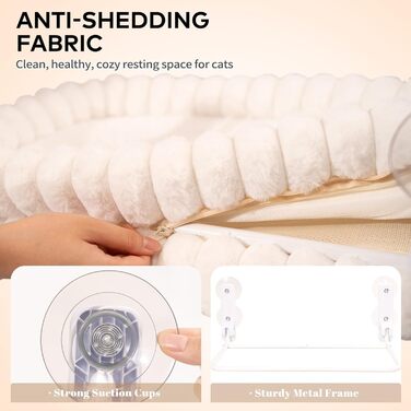 Кішка ліжко-гамак для вікна CheerPals, м'яка знімна наволочка, сталеве гніздо, до 18 кг, білий колір