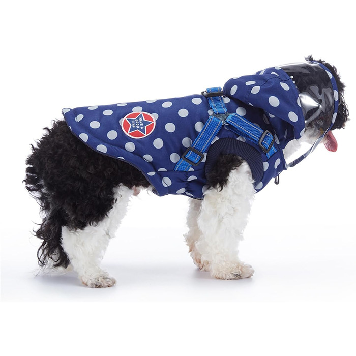 Зимовий теплий пуховик для собак з протекторними отворами, вітронепроникна куртка для холодної погоди, бавовна, костюм для цуценят, маленьких та середніх собак, розмір XL (2XL: Обхват грудей:55см/21.6 дюймів, Стиль 2: Синій горошок)