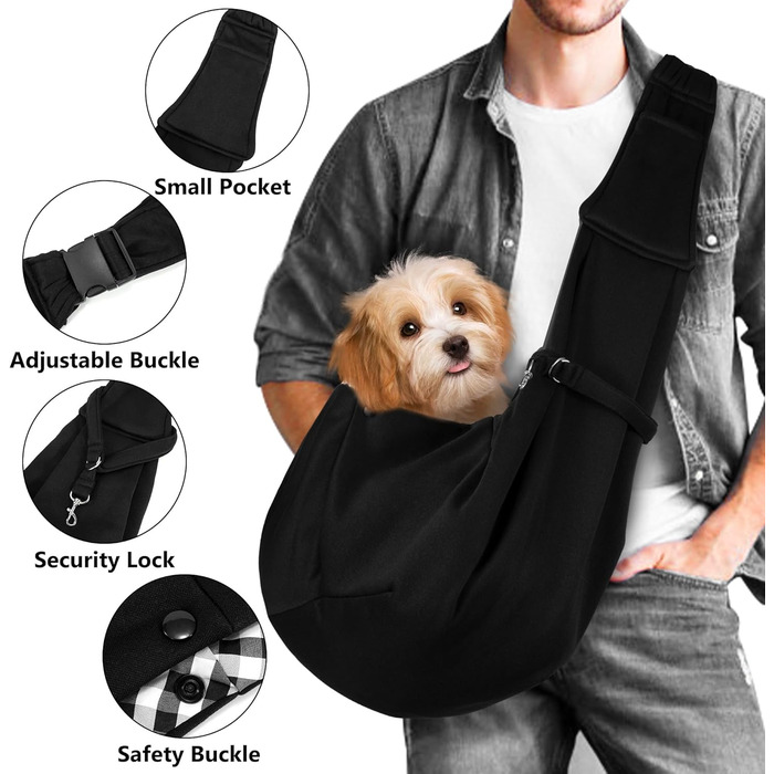 Слінг-переноска для собак та котів, чорний. Регульований плечовий ремінь для прогулянок та активного відпочинку