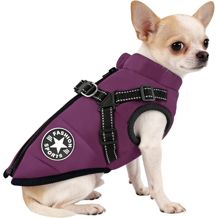 Водонепроникний собачий плащ з ніжками, теплий зимовий плащ для собак, куртка для собак з отвором для шлейки, середній розмір (Lila M)