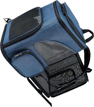 Рюкзак-переноска для котів RASTKY, складана переноска для тварин, міцна переноска для собак та малих тварин до 8 кг, ідеально підходить для візитів до ветеринара, прогулянок у парку, сірий (чорний) (блакитний)