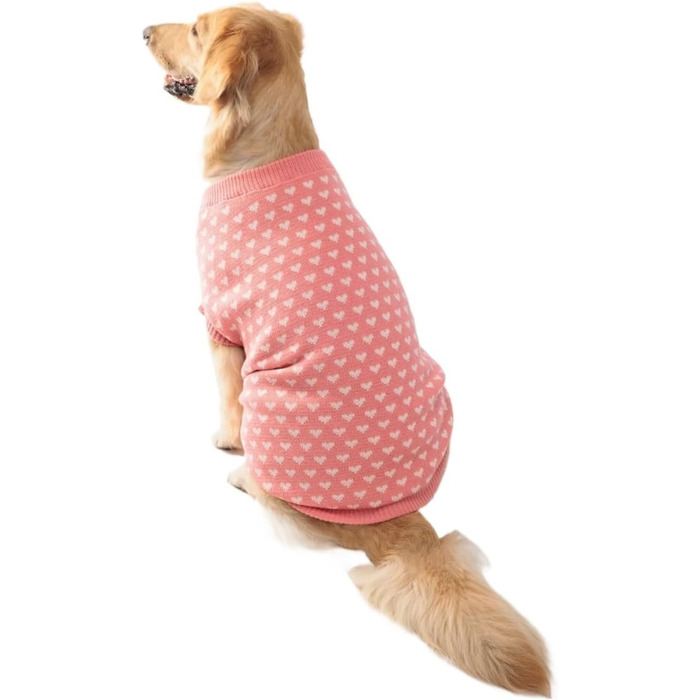 Теплий зимовий светр для домашніх тварин з сердечками для собак та котів середніх та маленьких порід – милий та затишний одяг для холодної погоди, рожевий, розмір S