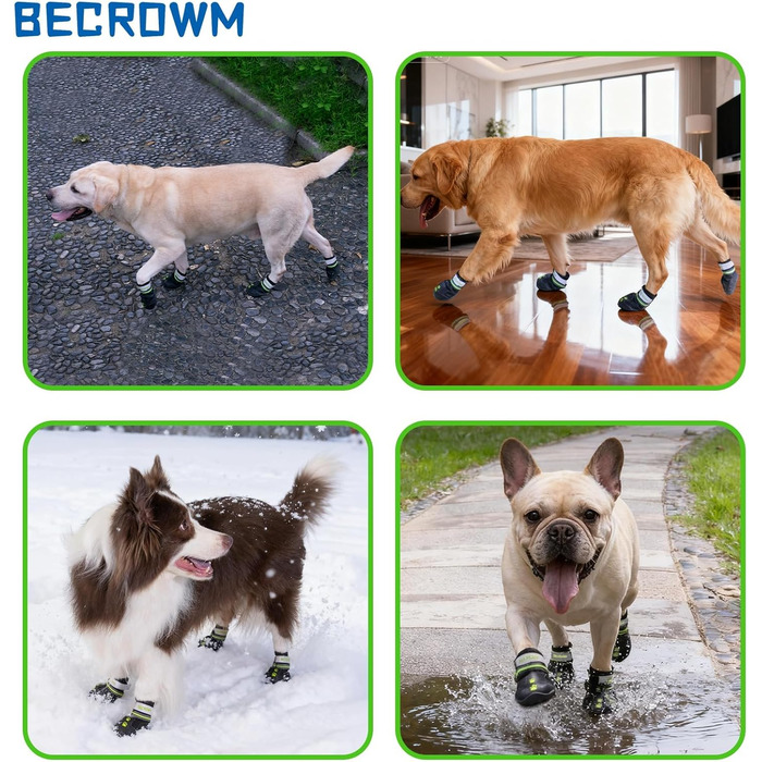 Водонепроникні антиковзні собачі чоботи з відбивачами, для дощу/снігу/бруду та прогулянок на природі, підходять для собак від маленьких до великих (Чорний, #1 (ширина 4,7 см) для 6,8–10 кг)