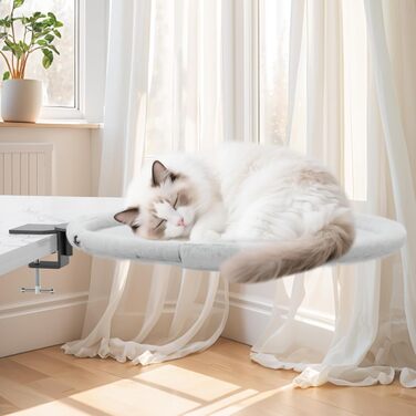 Кішка ліжко для столу Yuning, 360° обертання, регульована висота, будиночок для котів над столом, гамак для котів з 2 подушками, місце для сну кота, підходить для використання цілий рік, сірий колір