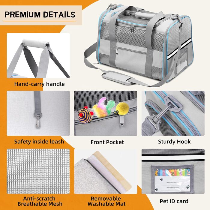 Транспортувальна сумка для котів та собак великих, середніх та малих порід, складна, м'які боки, 25 л, сірий колір