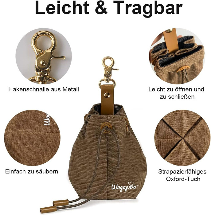 Сумка для корму для собак, канвас, з кліпсою та шнуром, для тренувань (колір: коричневий)