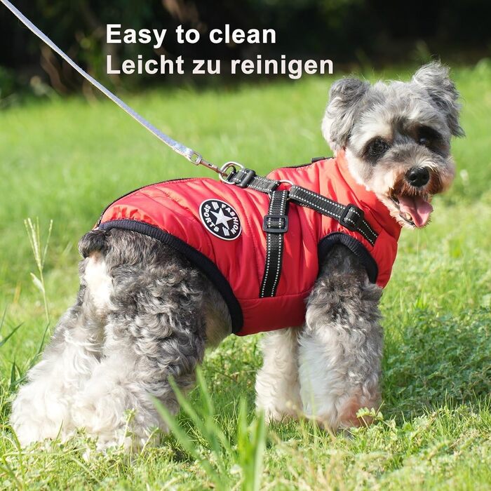 Теплий зимовий одяг для собак Aywoja, водонепроникний, з нашийником, для маленьких собак, червоний (25)