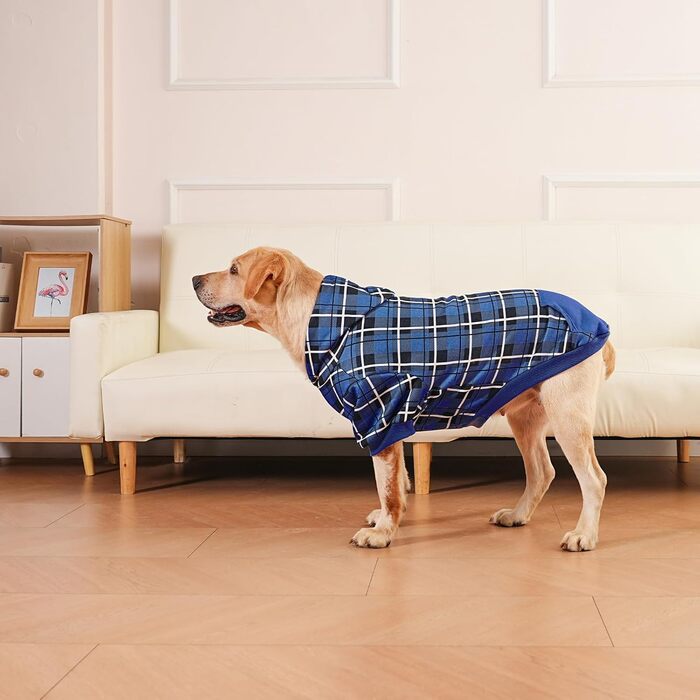 Пуловер з капюшоном для собак ExPawlorer в клітинку, британський стиль, теплий, з отвором для повідка, для всіх порід, цуценят, дівчаток та хлопчиків, рожевий (XX-Large, темно-синій)
