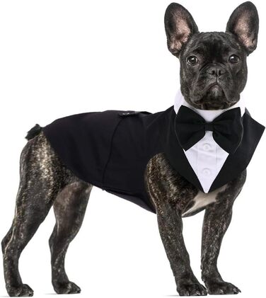 Смокінг для собак середнього та великого розміру, костюм, набір для косплею та свят, елегантний одяг для собак з краваткою та нашийником (Чорний, M: Обхват грудей 42-53 см)