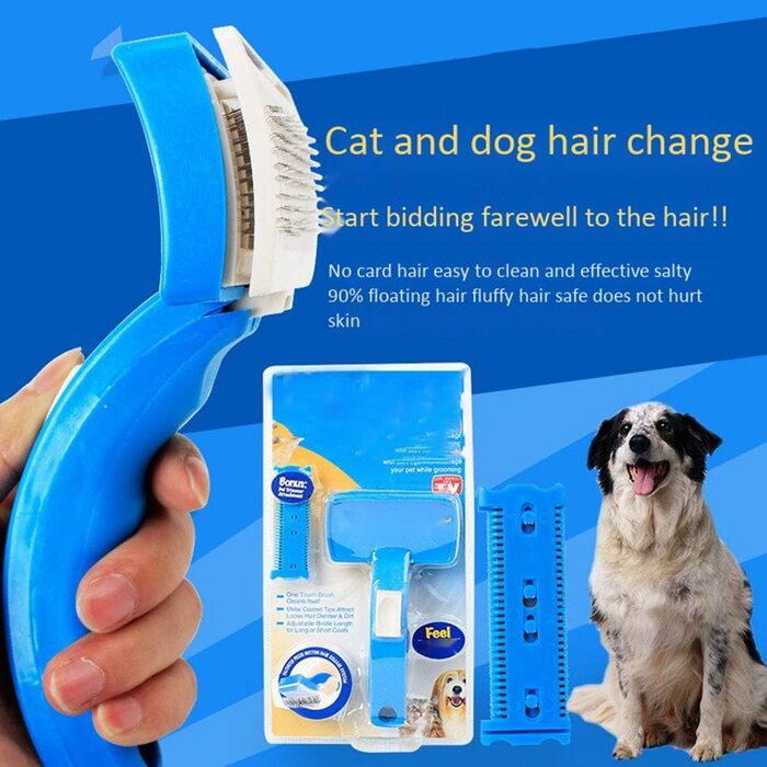 Професійна щітка для грумінгу собак та котів: викрутна головка, гребінець з крапками, синього кольору