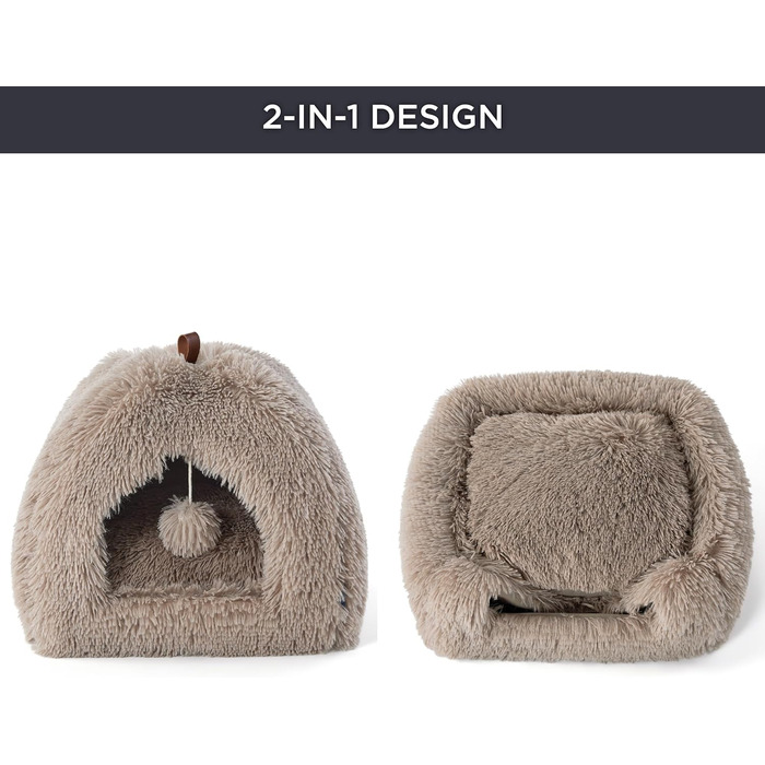 Кішка ліжко BEDSURE велика, кішка печера, 40x40x40 см, плюшеве кішкове будиночок для дому з знімним подушечкою та іграшкою, кішка ліжко BEDSURE, можна прати, (Д 40 x Ш 40 x В 40 см, верблюжий)