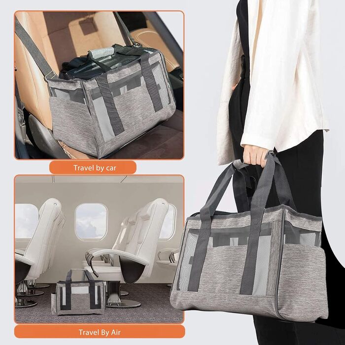 PETCUTE Транспортна сумка для собак та котів, відповідна стандартам авіакомпаній, з регульованим ремінєм, дихаюча переноска для маленьких тварин, сіра