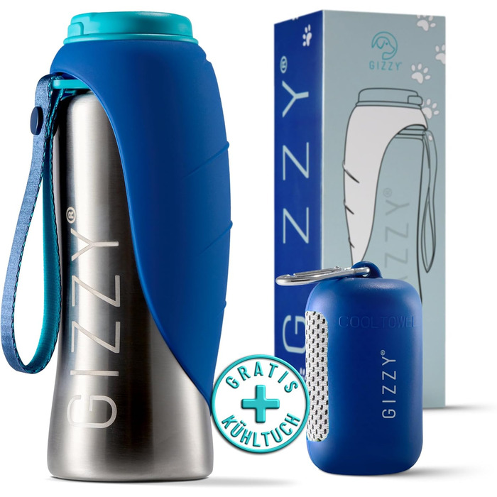 Гіззі® Поїлка для собак - пляшка для прогулянок, не протікає, з нержавіючої сталі, 2 розміри + м'яке рушник для собак | Поїлка для собак, 500 мл, блакитний океан