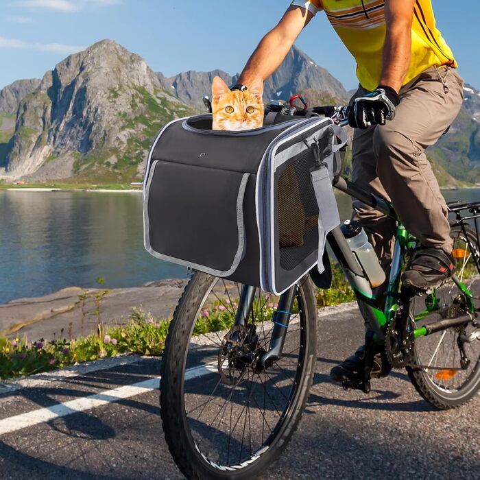 Клітка-переноска для тварин на велосипед, 36x25x36 см, чорна