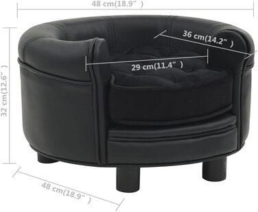 Собаче ліжко vidaXL чорне 48x48x32 см, плюш, екошкіра, диван для собак і домашніх тварин