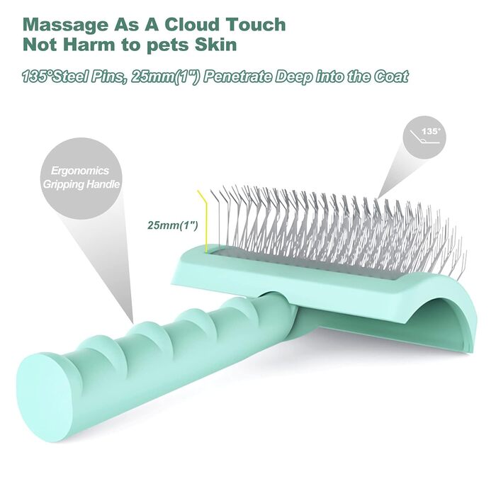 Щітка для собак з довгим волоссям, для котів та собак з довгою та короткою шерстю, масажна щітка для догляду за шерстю (зелена)