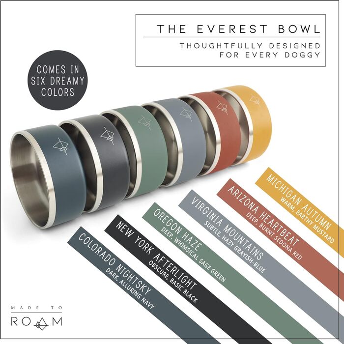 Преміум миска для собак MADE TO ROAM Everest, нержавіюча сталь, вакуумна ізоляція, 1,8 л, нековзна, ручка, Virginia Mountains