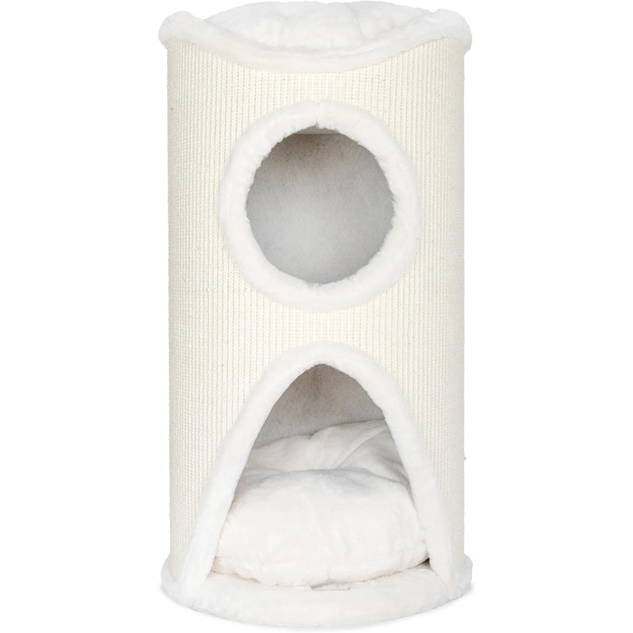 Дерев'яний кігтеточка для котів Bontoy Mukki Creme - 75 см, з 2 печерами, велика лежанка, обмотана сизалевим килимком, знімний коврик