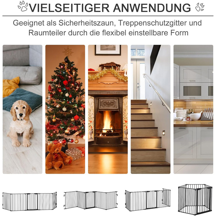 PawHut Забіг для цуценят 2 в 1, 5-секційний, розкладний, з дверцятами. Металевий забіг для собак, 300 x 74,5 см, чорний. DIY забіг для цуценят, захист від каміну та плити для малих та середніх собак