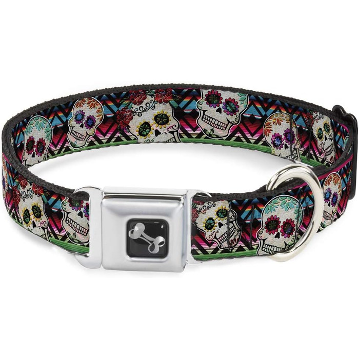 Нашийник для собак Buckle Down Sugar Skulls, нейлоновий, регульований 38,1–66 см, мультиколір, великий