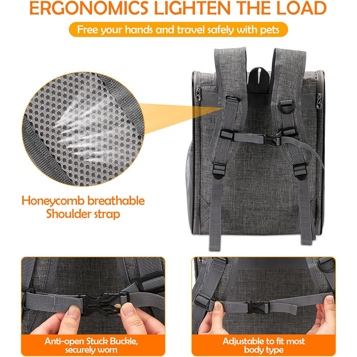 Рюкзак для тварин ALLSOPETS: зручний та дихаючий для котів та собак, знімний килимок, ідеально для подорожей, прогулянок та хатнього використання (сірий)
