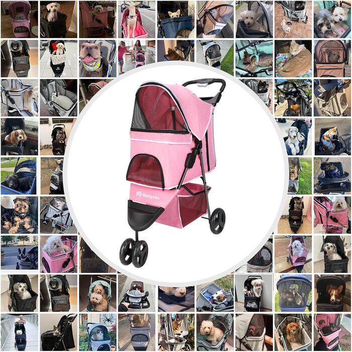 Візок для собак Wedyvko, 15 кг, рожевий, легкий, компактний, з аксесуарами, EVA-колеса