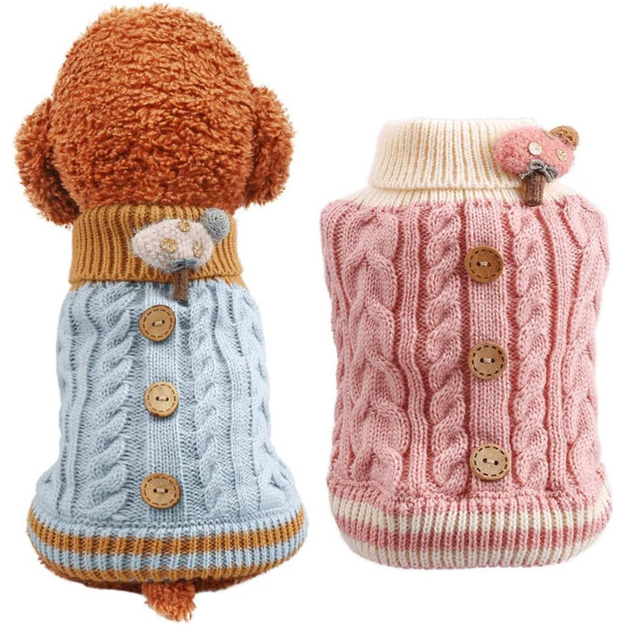 Теплий зимовий пуловер для собак Doubleer - тепла жилетка, м'який в'язаний светр для маленьких та середніх собак (рожевий, синій, жовтий)