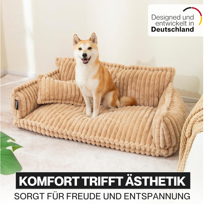 Софа для домашніх тварин Chaffar: ліжко для собак та котів з ортопедичним матрацом, сучасний стиль, матеріал - Cord, розмір XL (120 см)
