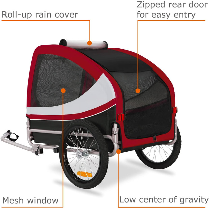 DOGGYHUT® Tobi - великий велопричіп для собак, 35 кг, зелений/червоний