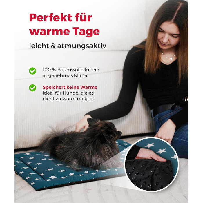 Літня собача ковдра Sterne Petrol з бавовни (55x75 см) – м'яка, з антиковзким шаром, для собак, легко миється, довговічна, Made in Germany