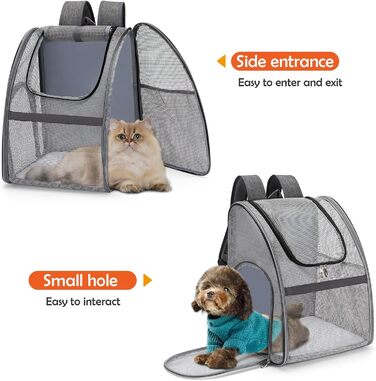 Рюкзак-переноска для котів і малих собак ALLSOPETS, з внутрішнім повідком і килимком, синій