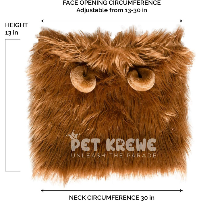 Грива для собак Pet Krewe - карнавальний костюм для великих собак, коричнева, 33-81,3 см