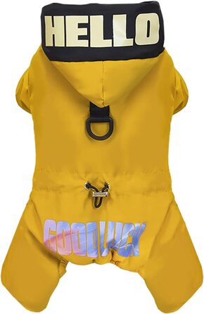 Зимовий теплий водонепроникний одяг для собак: куртка-комбінезон для маленьких та середніх собак та котів, XL (довжина спини 32 см), Зелений, Жовтий (XXL: довжина спини 37 см)