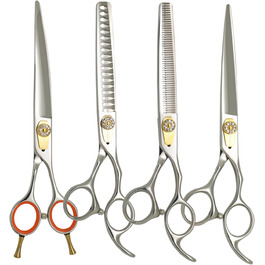 Набір професійних ножиць для грумінгу домашніх тварин 7 дюймів (прямі, вигнуті, тонкі, філірувальні). Підходить для собак.