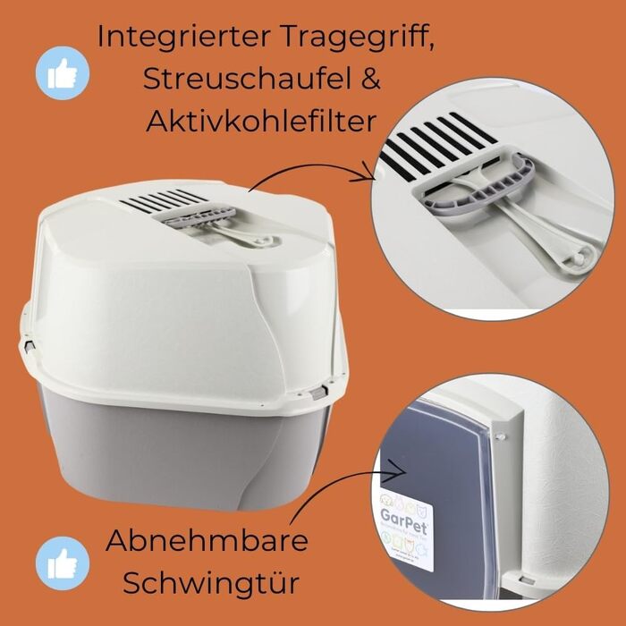 Туалет для котів кутовий XXL з кришкою, великий, з фільтром та лопаткою