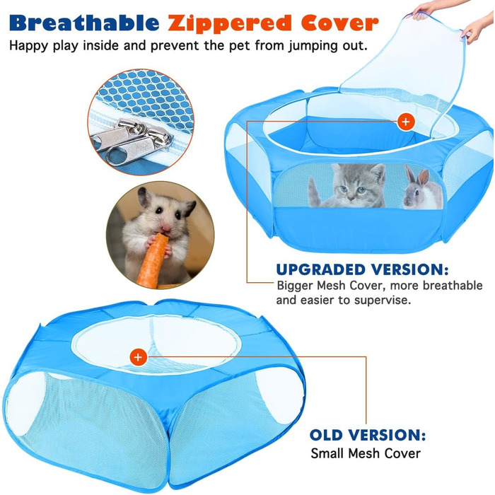 Клітка-манеж для дрібних тварин VavoPaw, 190T поліестер, дихаюча сітка, блискавка, вологостійка, для кошенят, цуценят, кроликів, хом'яків (Темно-синій)