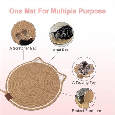 Килимок для дряпання котів Kratzwunder, з натурального бавовняного мотузка, сірий, 43x43 см