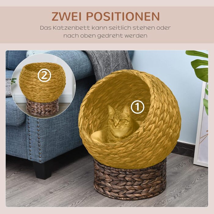 Кігтеточка-будиночок для котів PawHut з ротангу, 50 x 42 x 60 см, колір кавовий