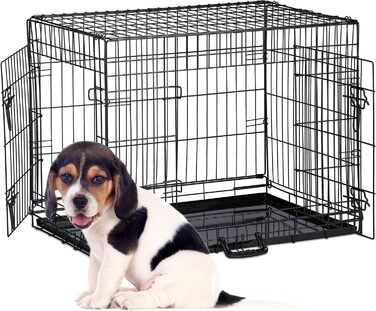 Клітка для собак Relaxdays: для дому та автомобіля, HBT 87x122x80 см, сталева, чорна, з ручкою та двома дверцятами (розміри внутрішні: 54x77x59 см)