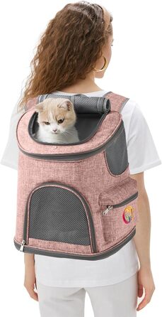 PETCUTE Рюкзак для собак, дихаючий, з м'яким матрацом, складний, з безпечною лінією, для подорожей, велосипеда, літака (Рожевий)